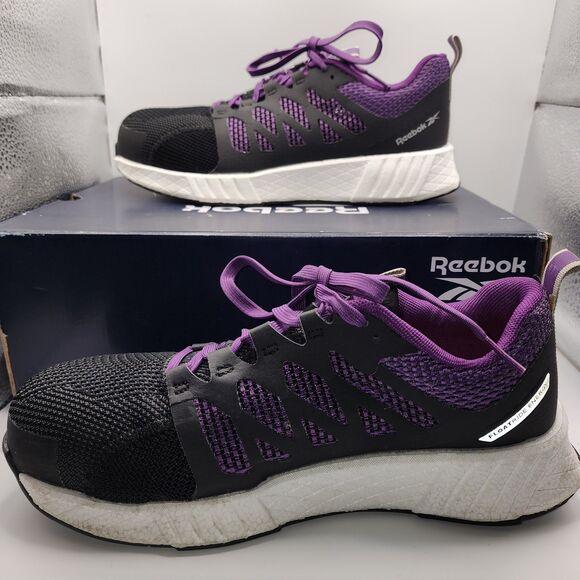 Reebok Fusion Flexweave Work Shoes Women 7.5 M BlackComposite Toe Missing Insole - Picture 6 of 16